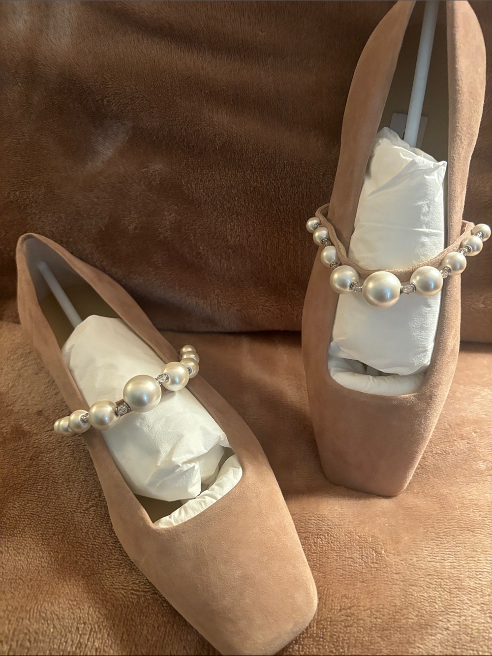 Jimmy Choo Blush Suede Pearl-Embellished Ballet Flats